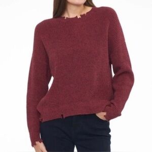 *NWT* Pistola Eva Frayed Edge Rib Knit Cotton Crewneck Sweater Cherry Black Marl